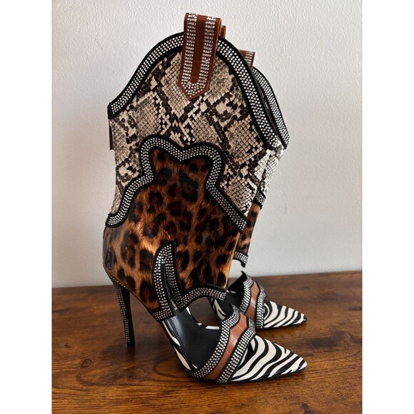 Cape Robbin Nanaye-2 Animal Print Western Open Toe Stiletto Booties Size 8.5 - Picture 2 of 16